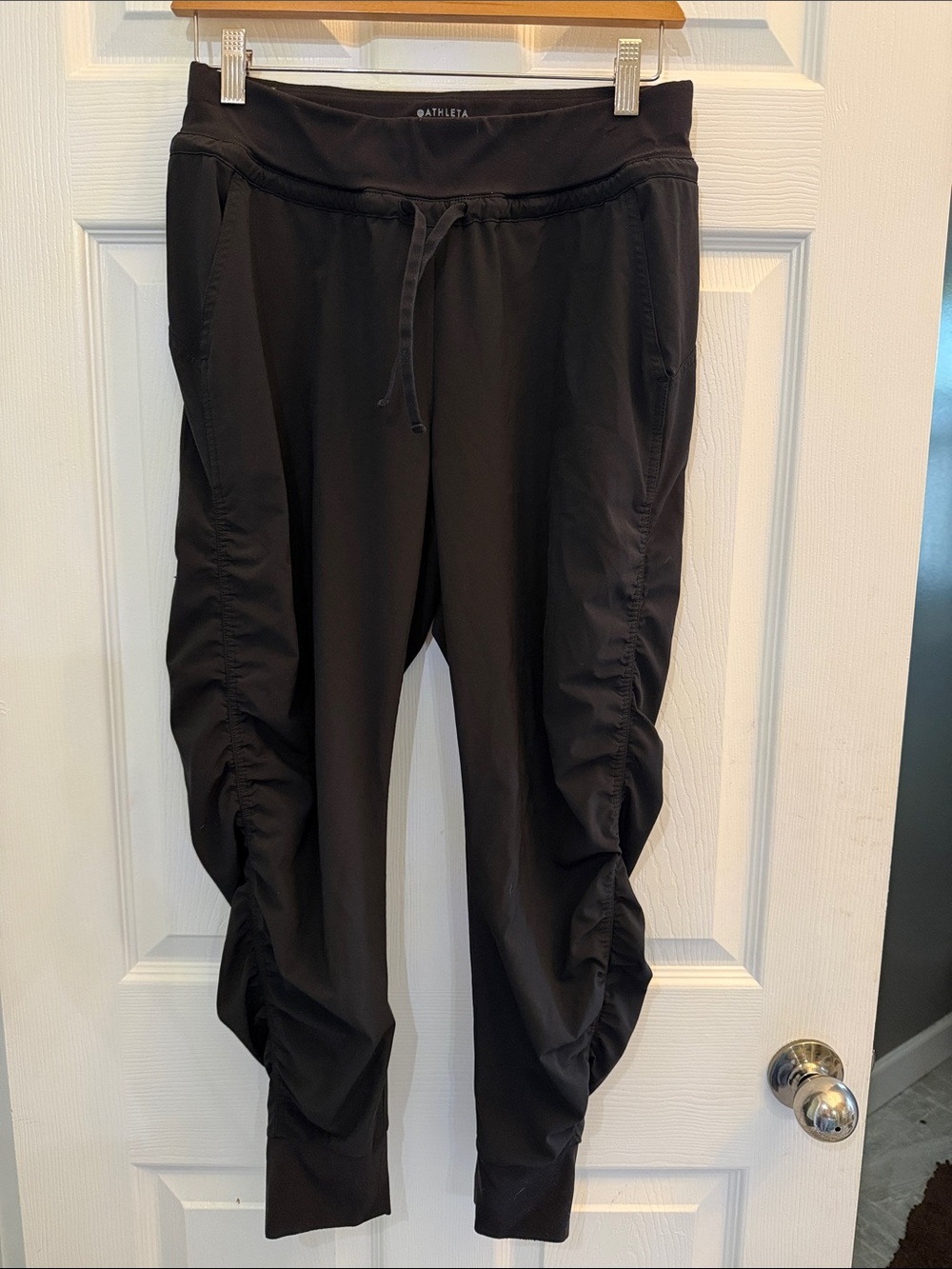 Athleta Black Attitude Stretch Pants - Ruched Drawstring Jogger Pants w/Pockets